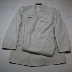 Vtg Y2K 2000s Boxy Double Breasted 46R 38x30 White Textured Jacket Pants Suit
